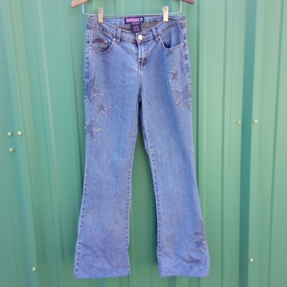 Women's or Junior's Bubblegum Blue Jeans Sparkly Stars Size 7/8 Y2K